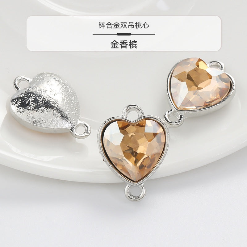 Crystal Heart Pendant Double Hole Bracelet Necklace Glass Diamond Link Piece DIY Bag Clothing Shoe Accessories