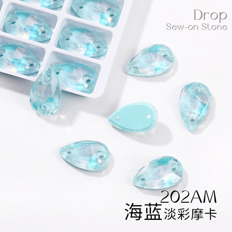 7 * 12Mm/10 * 14mm water drop glass buckle flat bottom double hole rhinestone hand sewn crystal stone AB color flat buckle wedding accessories