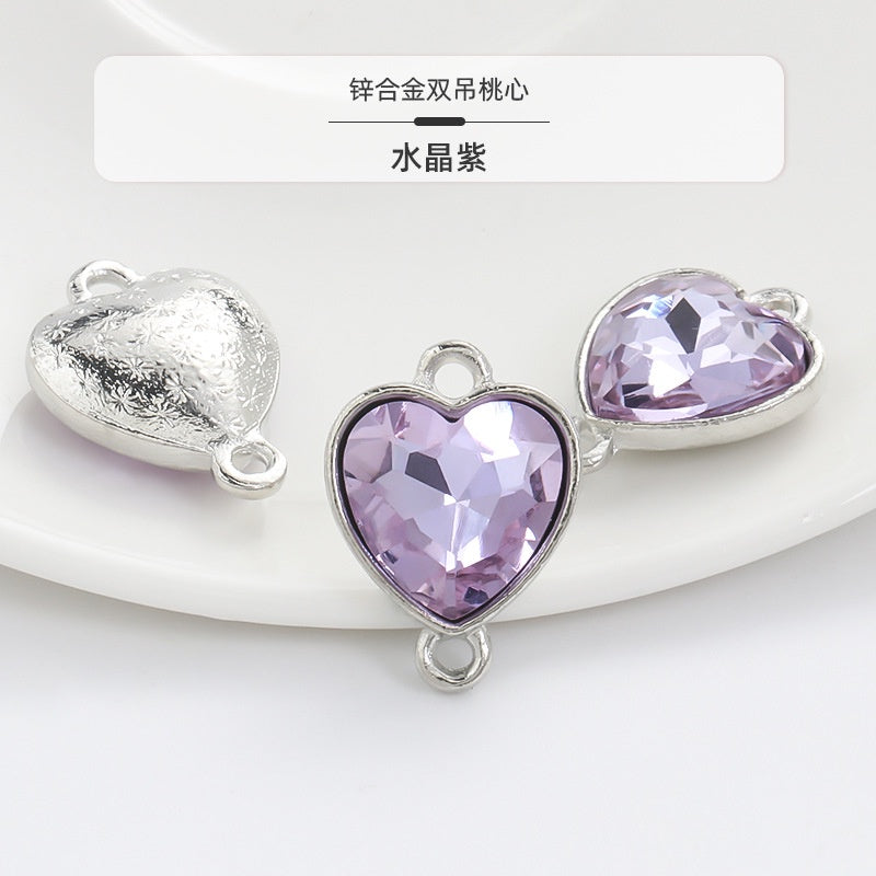 Crystal Heart Pendant Double Hole Bracelet Necklace Glass Diamond Link Piece DIY Bag Clothing Shoe Accessories