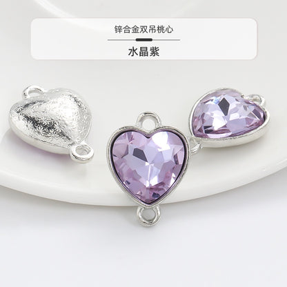Crystal Heart Pendant Double Hole Bracelet Necklace Glass Diamond Link Piece DIY Bag Clothing Shoe Accessories