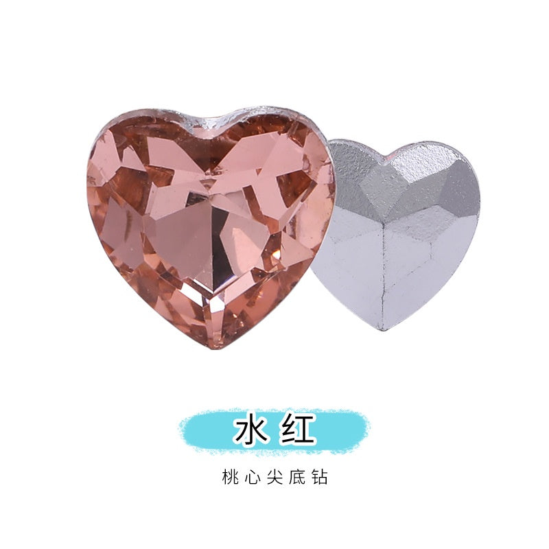 12mm Rhinestone Love Rhinestone Crystal Glass Rhinestone  Pointy Bottom Peach Heart Diy Mobile Phone Paste Rhinestone Accessories Clothing Jewelry Rhinestone