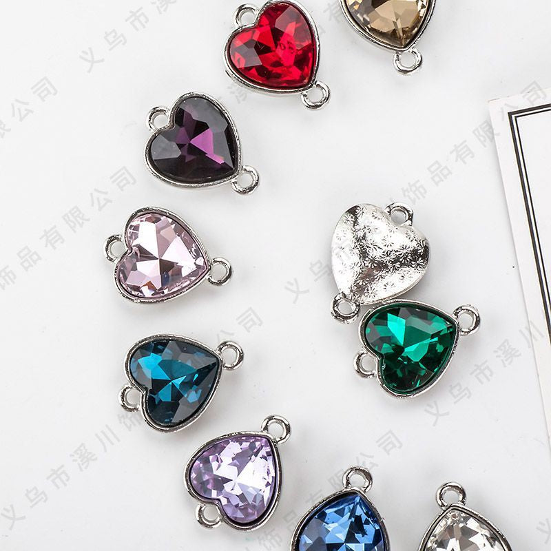 5pcs Heart Shape Glass Rhinestone Double Hole Pendant Crystal Diamond DIY Jewelry Accessories