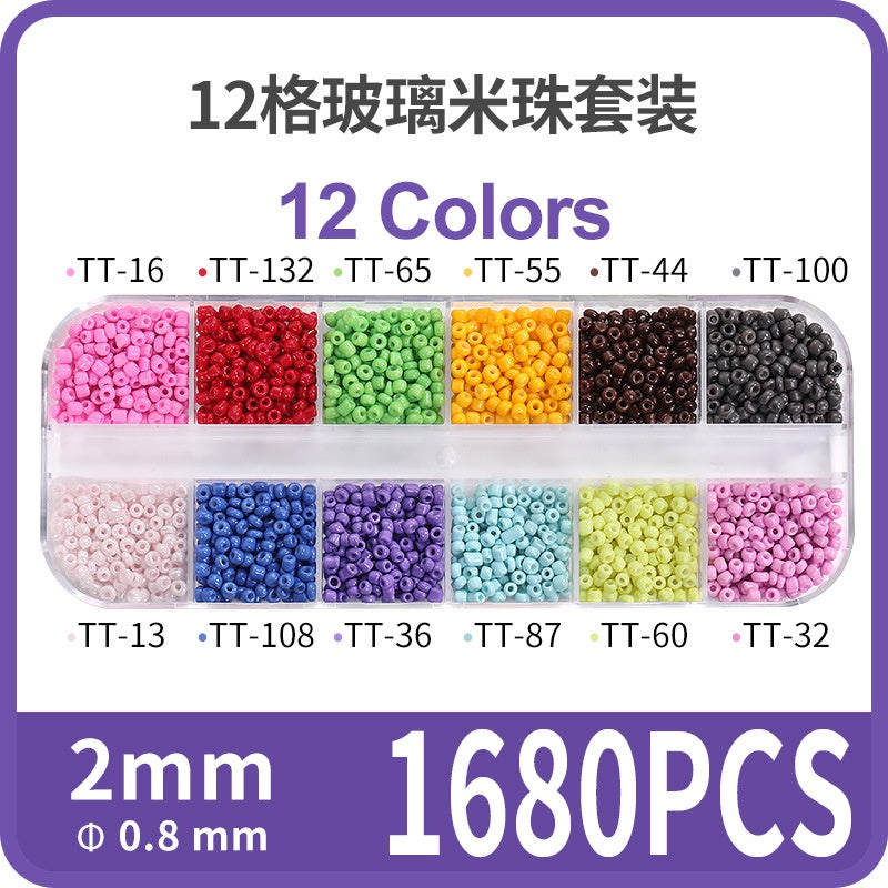 Fashion 12 Gramme Bead Set Box DIY Chain Through Hole Glass Cross Beaded Bracelet Beads