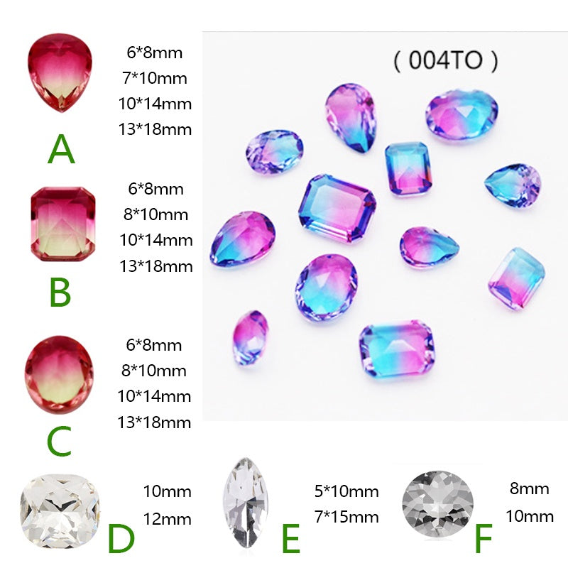 10Pcs Elliptic shape Special Color Gradient Nail Rhinestones Diy Accessories Nail Jewelry Materials