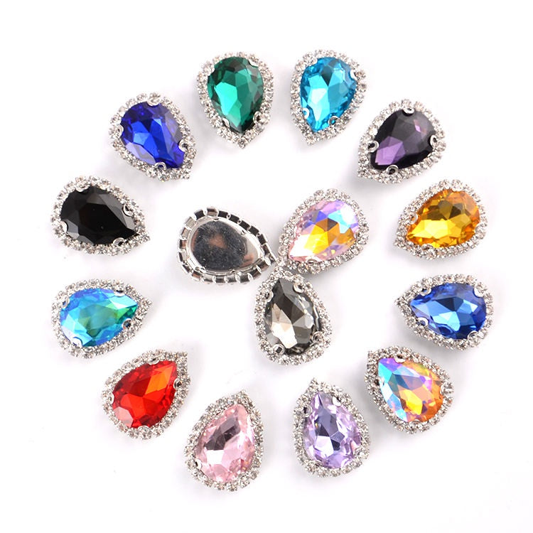 18*25mm Large Size Water Drop Crystal Buckle Claw Rhinestones with Gold/Silver Base for Clothing Decoration