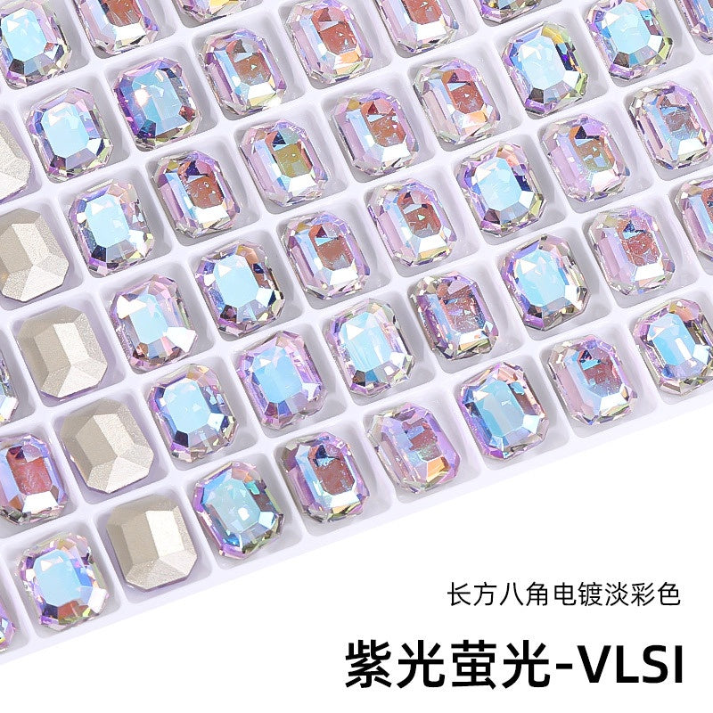 10pcs Pointy Bottoming Nail Rhinestone Rectangular Octagonal Coating Electroplating Light Color Crystal Shaped Glass Rhinestone Diy Clothing Case and Bag Accessories