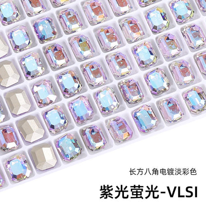 10pcs Pointy Bottoming Nail Rhinestone Rectangular Octagonal Coating Electroplating Light Color Crystal Shaped Glass Rhinestone Diy Clothing Case and Bag Accessories