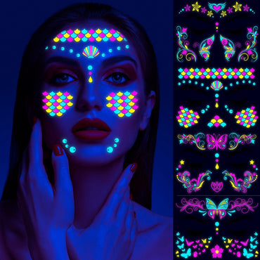 Music Festival Fluorescent Face Stickers Waterproof Nightclub Masquerade Neon Light Tattoo Stickers