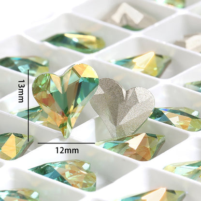 Crooked Heart Crystal Glass Diamond Heart Shaped Rhinestones Diy Jewelry Accessories Nail Sticker Crystal