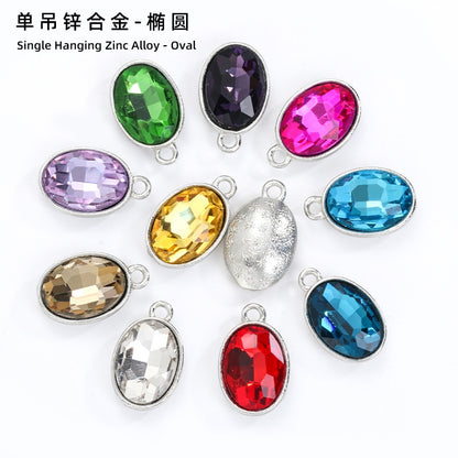 Single Hanging Oval Enclosing Edge Crystal Pendant Alloy Accessories Glass Crystal Diy Necklace Bracelet Decorative Accessories