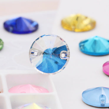 12mm Super Flash Flat Bottom 10pcs Hand Stitched Rhinestone Flat Button Crystal Satellite Shape Crystal Stone Non-scratch Packaging Glass Rhinestone