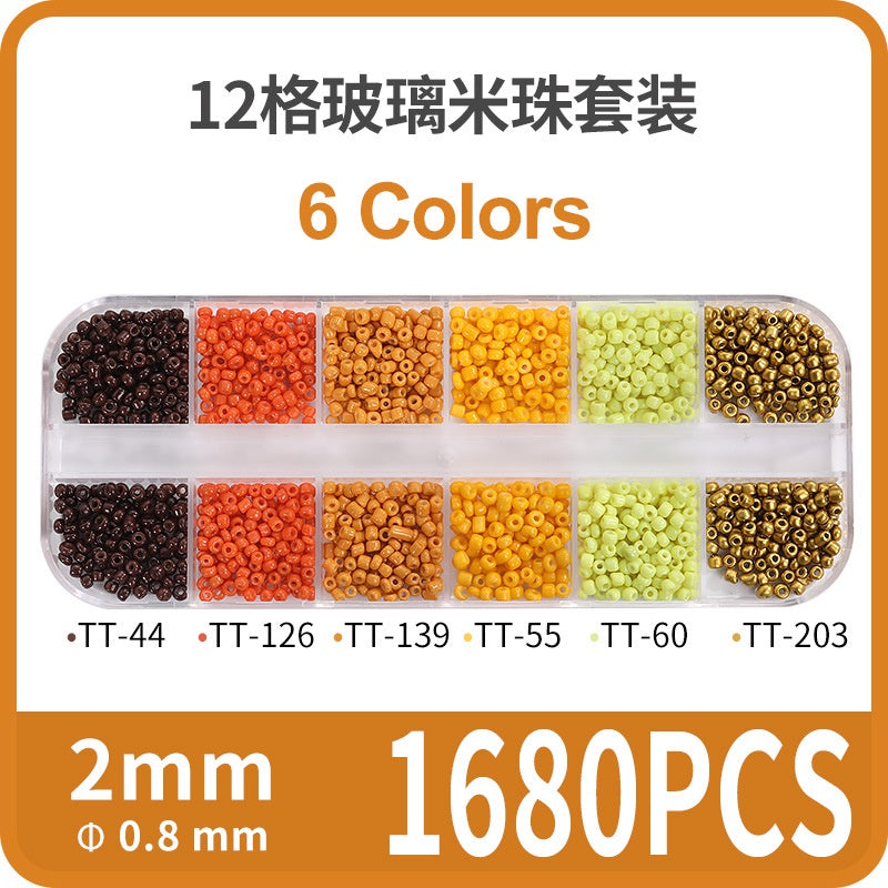 Fashion 12 Gramme Bead Set Box DIY Chain Through Hole Glass Cross Beaded Bracelet Beads
