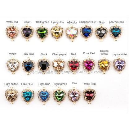 5pcs Love Heart Double Circle Crystal Buckle Pendant Glass Claw Rhinestone Pendant Ornament Diy Accessory Materials