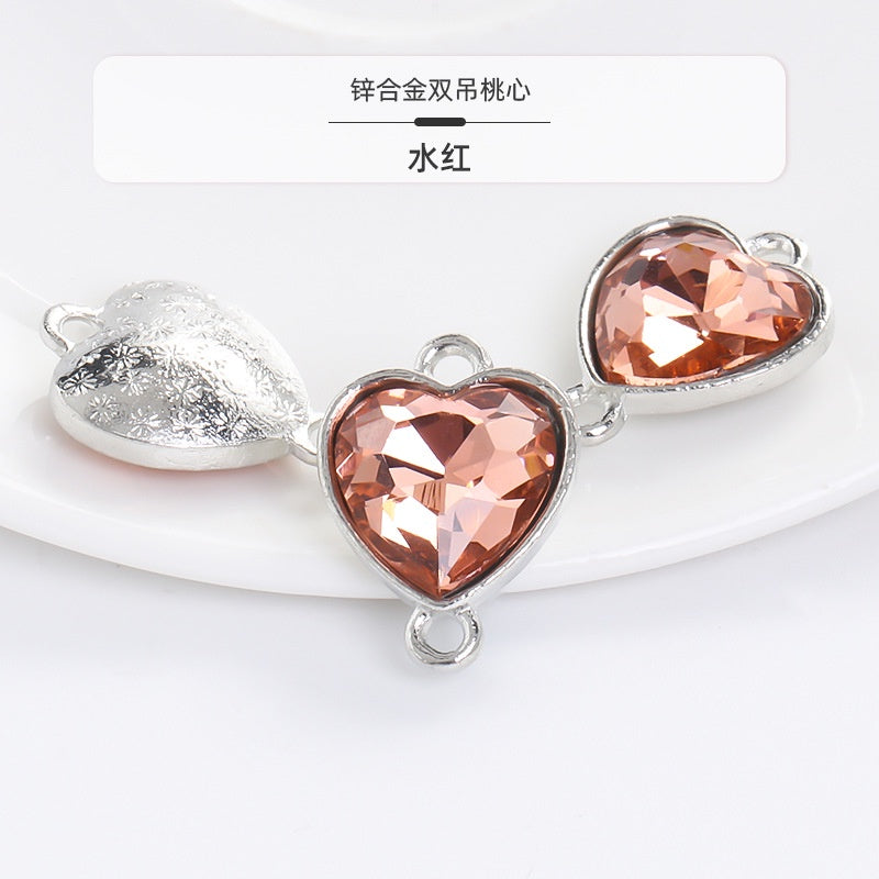 Crystal Heart Pendant Double Hole Bracelet Necklace Glass Diamond Link Piece DIY Bag Clothing Shoe Accessories
