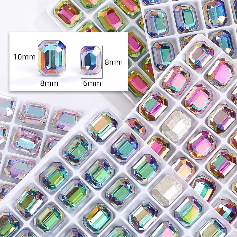 6*8mm/8*10mm Garment Rhinestone Shiny Crystal K9 Glass Electroplated light color tip bottom nail rhinestone DIY Accessories