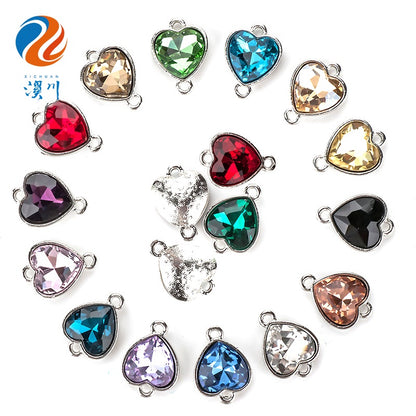 5pcs Heart Shape Glass Rhinestone Double Hole Pendant Crystal Diamond DIY Jewelry Accessories