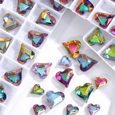 10PCS Sweet Heart Shape K9 Glass Rhinestone Exquisite Nail Art Shiny Crystal Stones for DIY Clothing Accessories