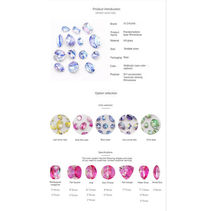 5pcs K9 Material Shiny and bright pointy bottoming Nail Rhinestone Laser color Nail paste Rhinestone diy accessories Nail ornament Nail Paste Rhinestone 5 color nude Rhinestone