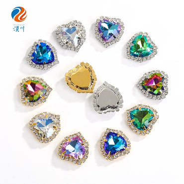 5PCS Shiny Color Love Crystal Buckle Electroplating Color Glass Golden Setting Rhinestone Girth Edge Hand Stitched Rhinestone with silver bottom Diy Clothing Accessories
