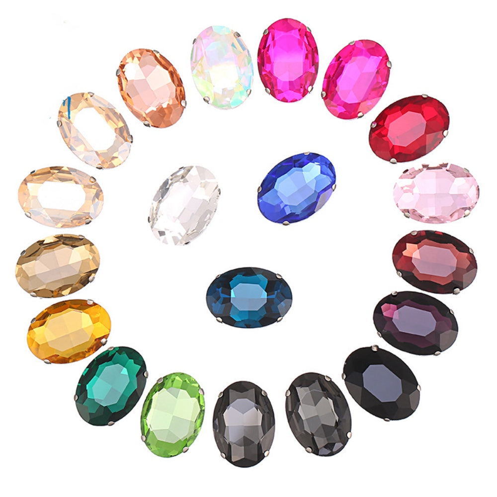 Fashion Oval Shape 13*18mm/18*25mm Big Shiny Glass Rhinestone with Silver Bottom Crystal for DIY Jewelry Making