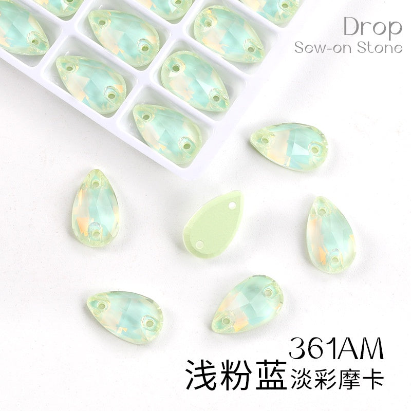 7*12mm/10*14mm Water Drop Glass Button Flat Bottom Double Hole Rhinestone Hand Sewn Crystal Stone AB Color Flat Button Wedding Accessories