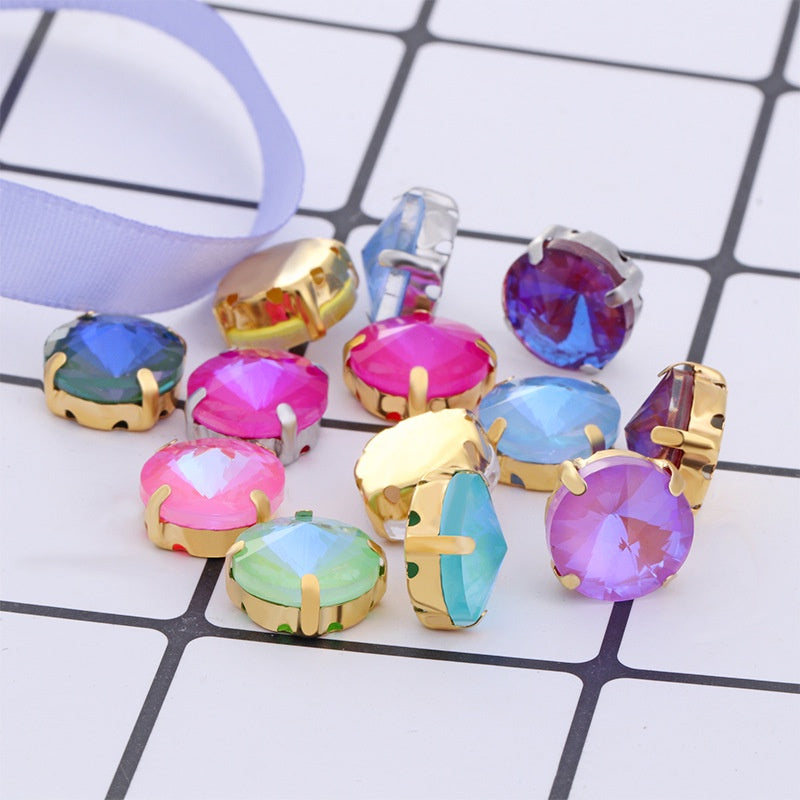Round Shape 12mm Mocha Fluorescent Crystal Sew On Rhinestone for Clothing Accessories Rhinestone