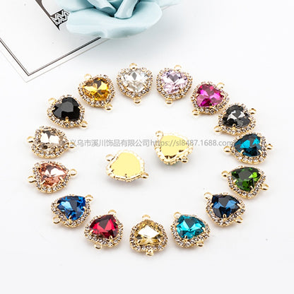 5pcs Love Heart Double Circle Crystal Buckle Pendant Glass Claw Rhinestone Pendant Ornament Diy Accessory Materials