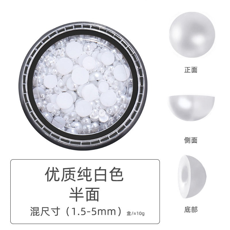 Pearl Box Japanese Simple Mixed Half Round Full Round Box Pearl Nail Jewelry