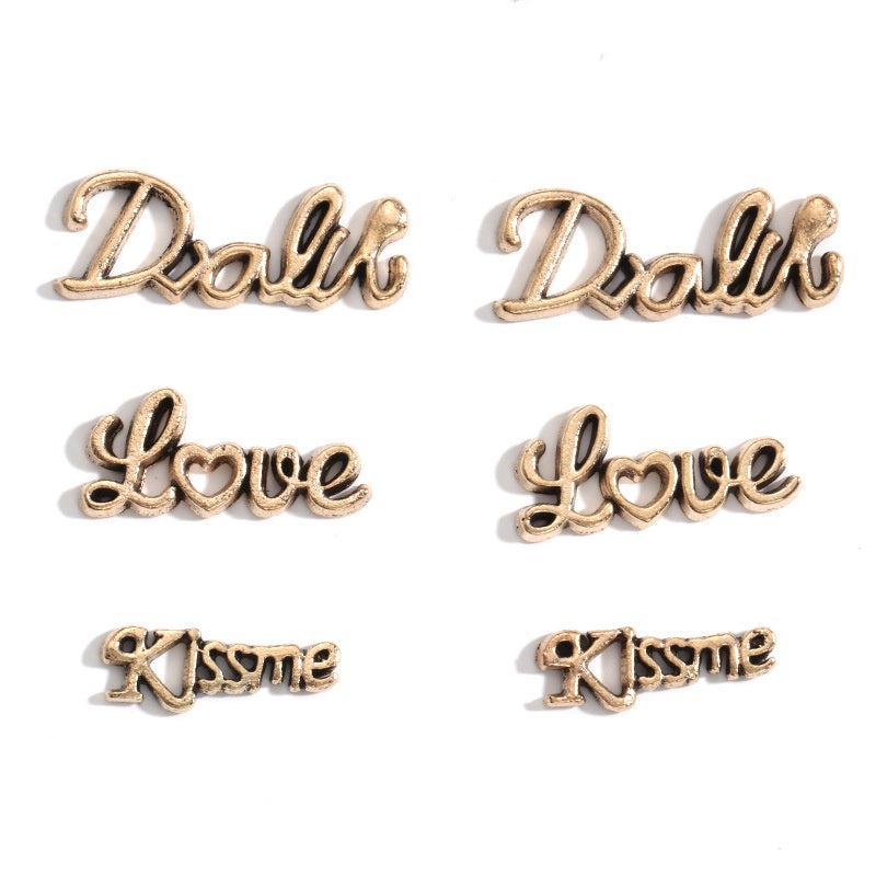 Diy Alloy Letter Hair Accessories Alloy Accessories Retro Alloy Letter Cream Glue Accessories Diy Phone Case Hair Clip Material Pack
