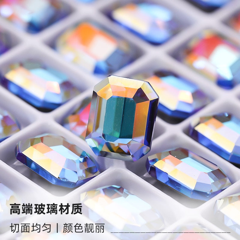 10pcs Pointy Bottoming Nail Rhinestone Rectangular Octagonal Coating Electroplating Light Color Crystal Shaped Glass Rhinestone Diy Clothing Case and Bag Accessories
