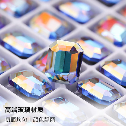10pcs Pointy Bottoming Nail Rhinestone Rectangular Octagonal Coating Electroplating Light Color Crystal Shaped Glass Rhinestone Diy Clothing Case and Bag Accessories