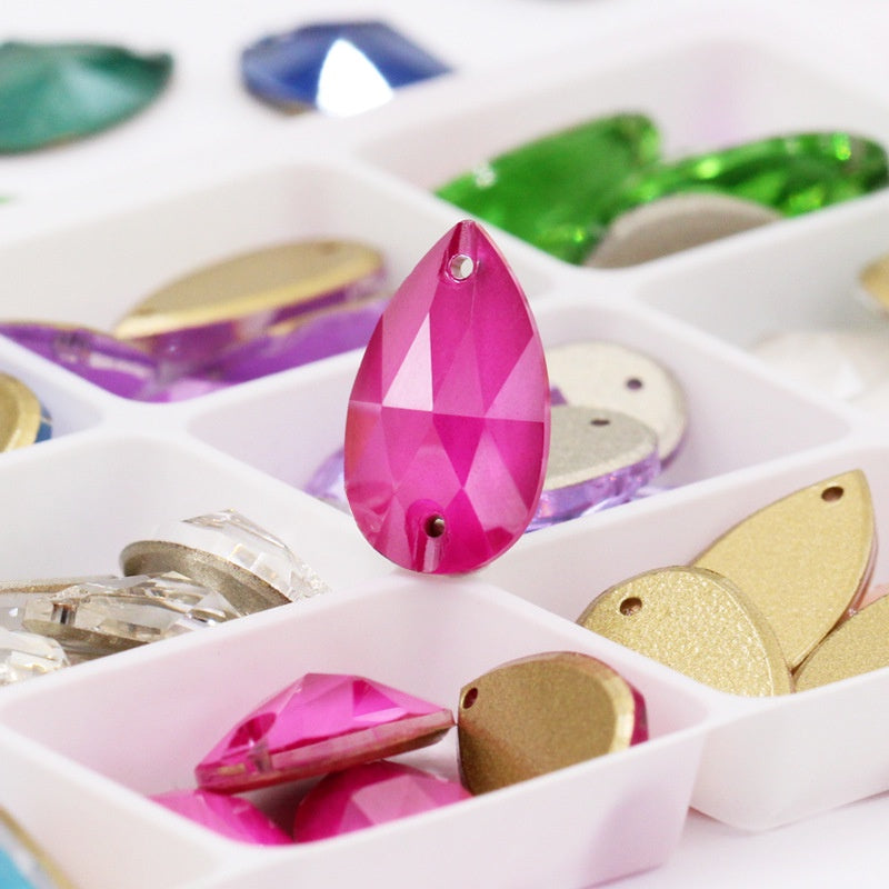 10PCS Glass Flat Seam Water Drop Hand Seam Rhinestone Super Bright AB Color Flat Seam Rhinestone