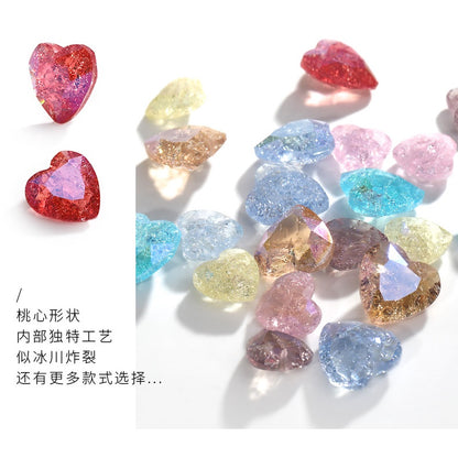 Summer Peach Heart Translucent Nail Art Rhinester Pointed Bottom Love Ice Flower Moonlight Luxury Crystal Large Rhinester Nails