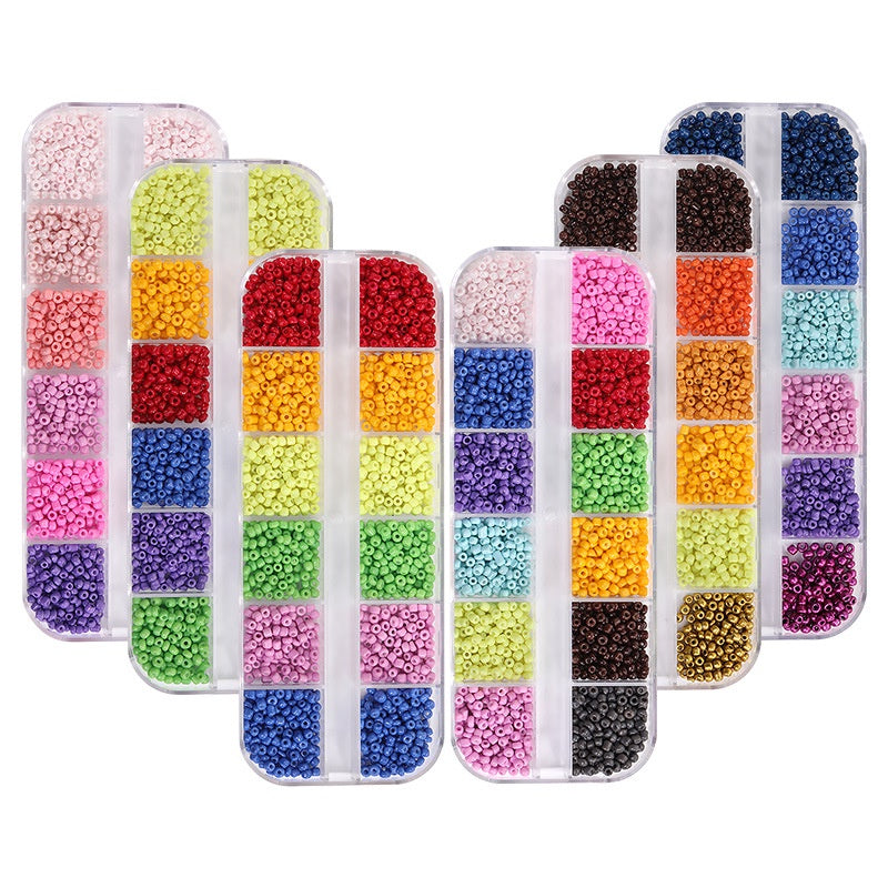 Fashion 12 Gramme Bead Set Box DIY Chain Through Hole Glass Cross Beaded Bracelet Beads