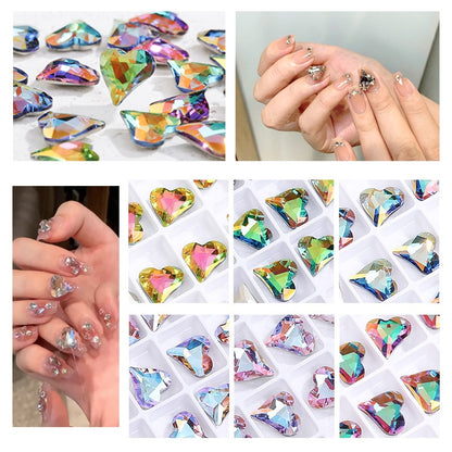 10PCS Sweet Heart Shape K9 Glass Rhinestone Exquisite Nail Art Shiny Crystal Stones for DIY Clothing Accessories