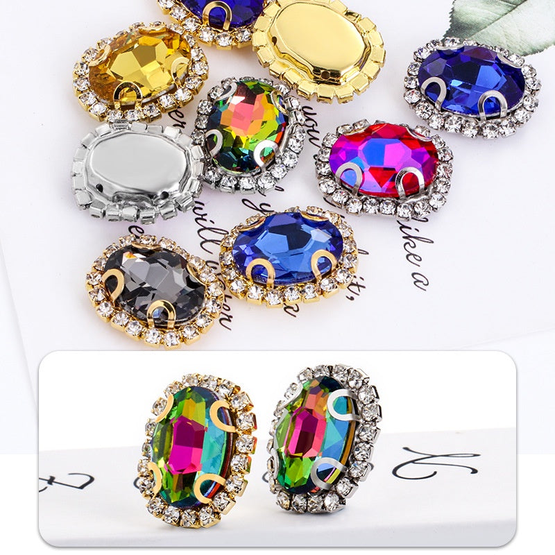 10pcs 6*8mm Oval Crystal Buckle Glass claw Rhinestone girth Copper claw diy accessories Clothing Accessories Shoes