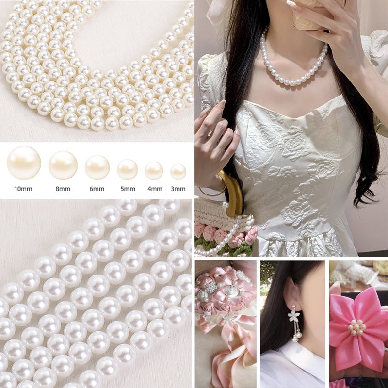 Pearl Multi Specification 3/5/6/8/10mm High Gloss Water Polished Imitation Pearl Can Perforate DIY Bracelet Necklace Accessories