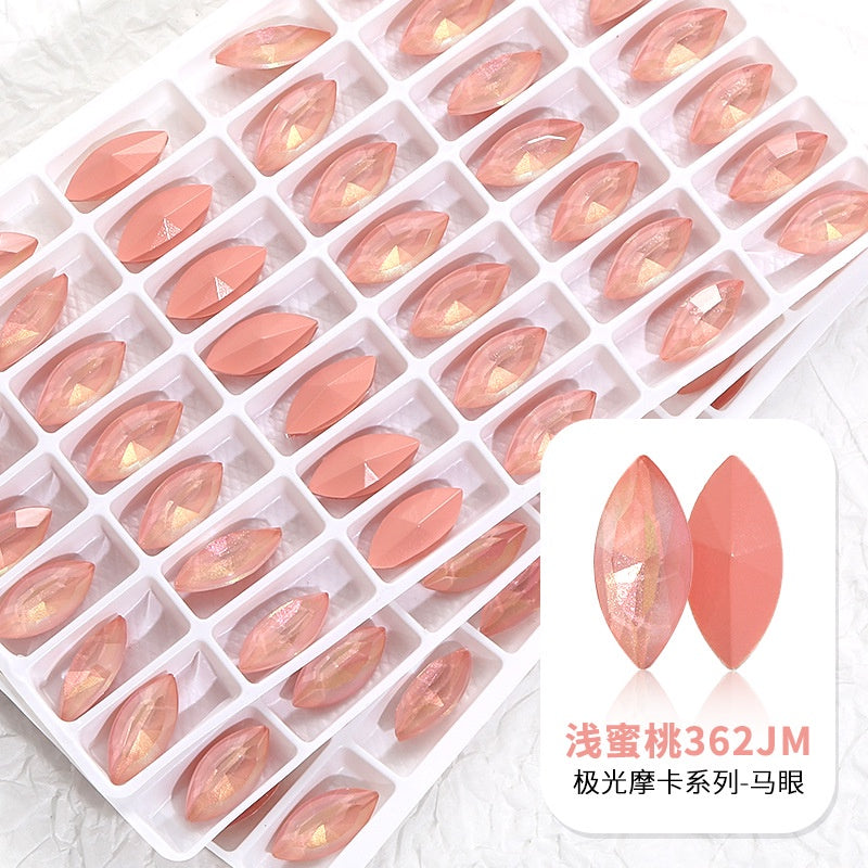 7*15mm Nail Rhinestone 10pcs Horse Eye Aurora Mocha Pointy Bottom  Rhinestone Glass Nail Accessories DIY