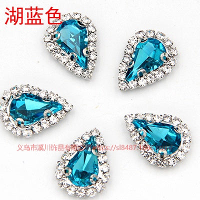 10pcs 5*8mm Sharp Drop Claw Rhinestone Sew on Crystal Rhinestone with Gold/Sliver Claw Crystal for Clothing Garment Diy Headdress Accessories