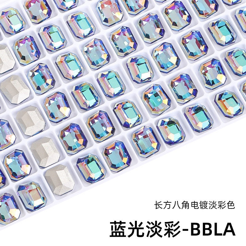 10pcs Pointy Bottoming Nail Rhinestone Rectangular Octagonal Coating Electroplating Light Color Crystal Shaped Glass Rhinestone Diy Clothing Case and Bag Accessories