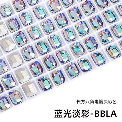 10pcs Pointy Bottoming Nail Rhinestone Rectangular Octagonal Coating Electroplating Light Color Crystal Shaped Glass Rhinestone Diy Clothing Case and Bag Accessories