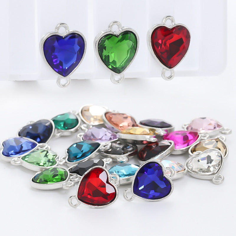 Crystal Heart Pendant Double Hole Bracelet Necklace Glass Diamond Link Piece DIY Bag Clothing Shoe Accessories