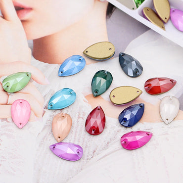 10PCS Glass Flat Seam Water Drop Hand Seam Rhinestone Super Bright AB Color Flat Seam Rhinestone
