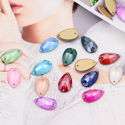 10PCS Glass Flat Seam Water Drop Hand Seam Rhinestone Super Bright AB Color Flat Seam Rhinestone