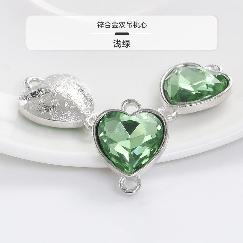 Crystal Heart Pendant Double Hole Bracelet Necklace Glass Diamond Link Piece DIY Bag Clothing Shoe Accessories