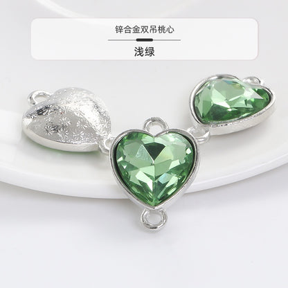 Crystal Heart Pendant Double Hole Bracelet Necklace Glass Diamond Link Piece DIY Bag Clothing Shoe Accessories