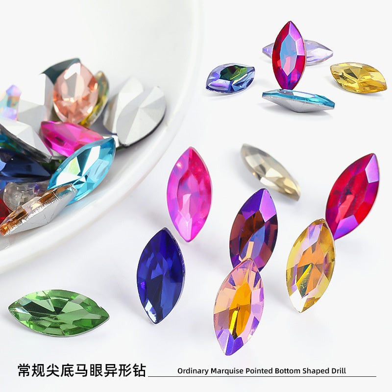 5*10mm /9*18mm 10pcs Horse Eye Rhinestones Special-shaped Glass Crystal Rhinestones Diy Phone Case Perfume Holder Stick Rhinestones Ornament Accessories