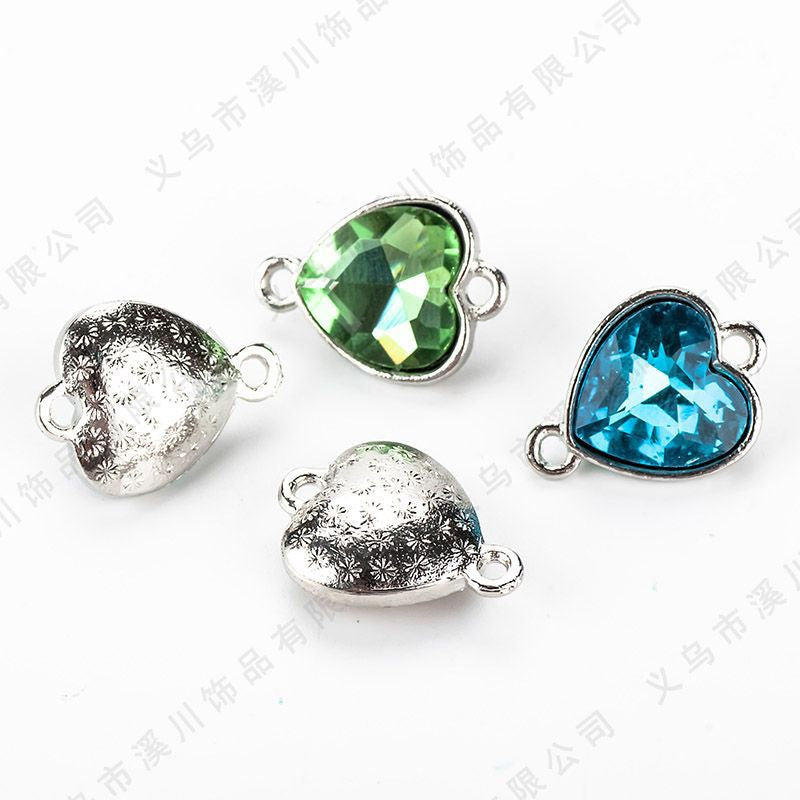 5pcs Heart Shape Glass Rhinestone Double Hole Pendant Crystal Diamond DIY Jewelry Accessories