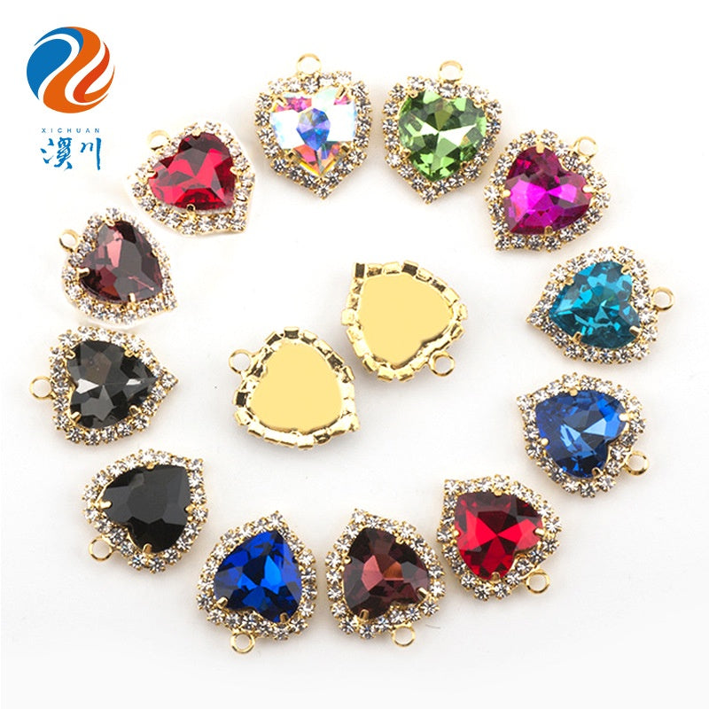 10pcs 14mm Crystal Buckle Glass Heart Claw Rhinestone Pendant Diy Clothing Accessories Materials