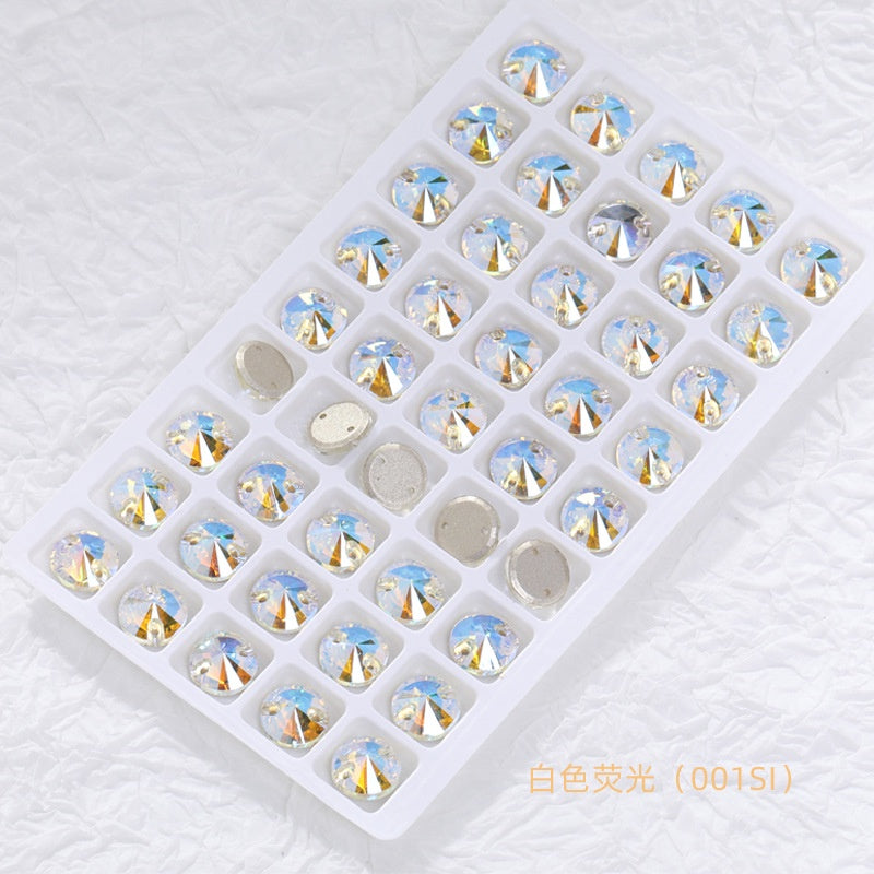 12mm Super Flash Flat Bottom 10pcs Hand Stitched Rhinestone Flat Button Crystal Satellite Shape Crystal Stone Non-scratch Packaging Glass Rhinestone